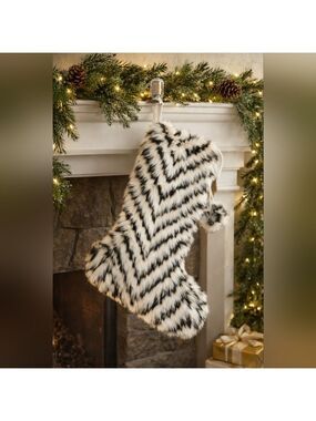 Frontgate Faux Fur Christmas Stocking | Luxury Black & White | New